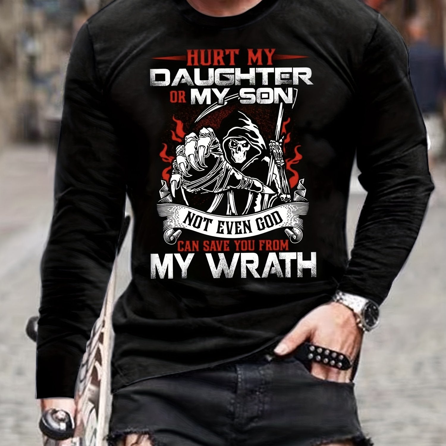 Skeleton Print Men's Long Sleeve T-shirt for Autumn