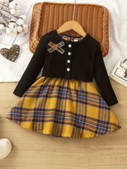Toddler Girl's Plaid Dress & Cardigan Set for Spring Autumn Christmas