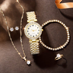 Kids Rhinestone Quartz Analog Watch & Jewelry Set