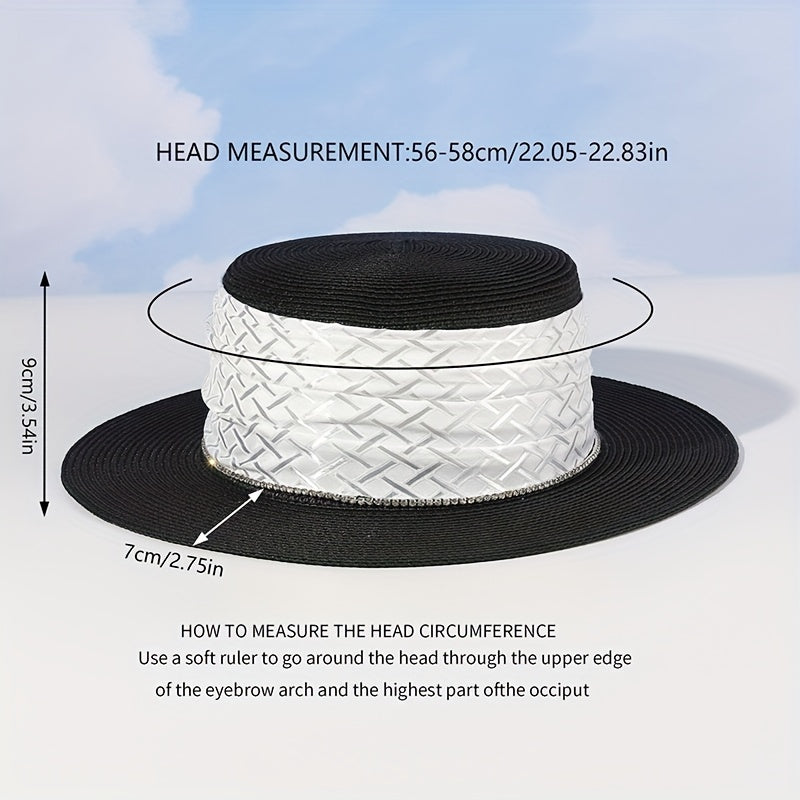 Vintage French Style Straw Jazz Hat Solid Flat Top Fedora Cap