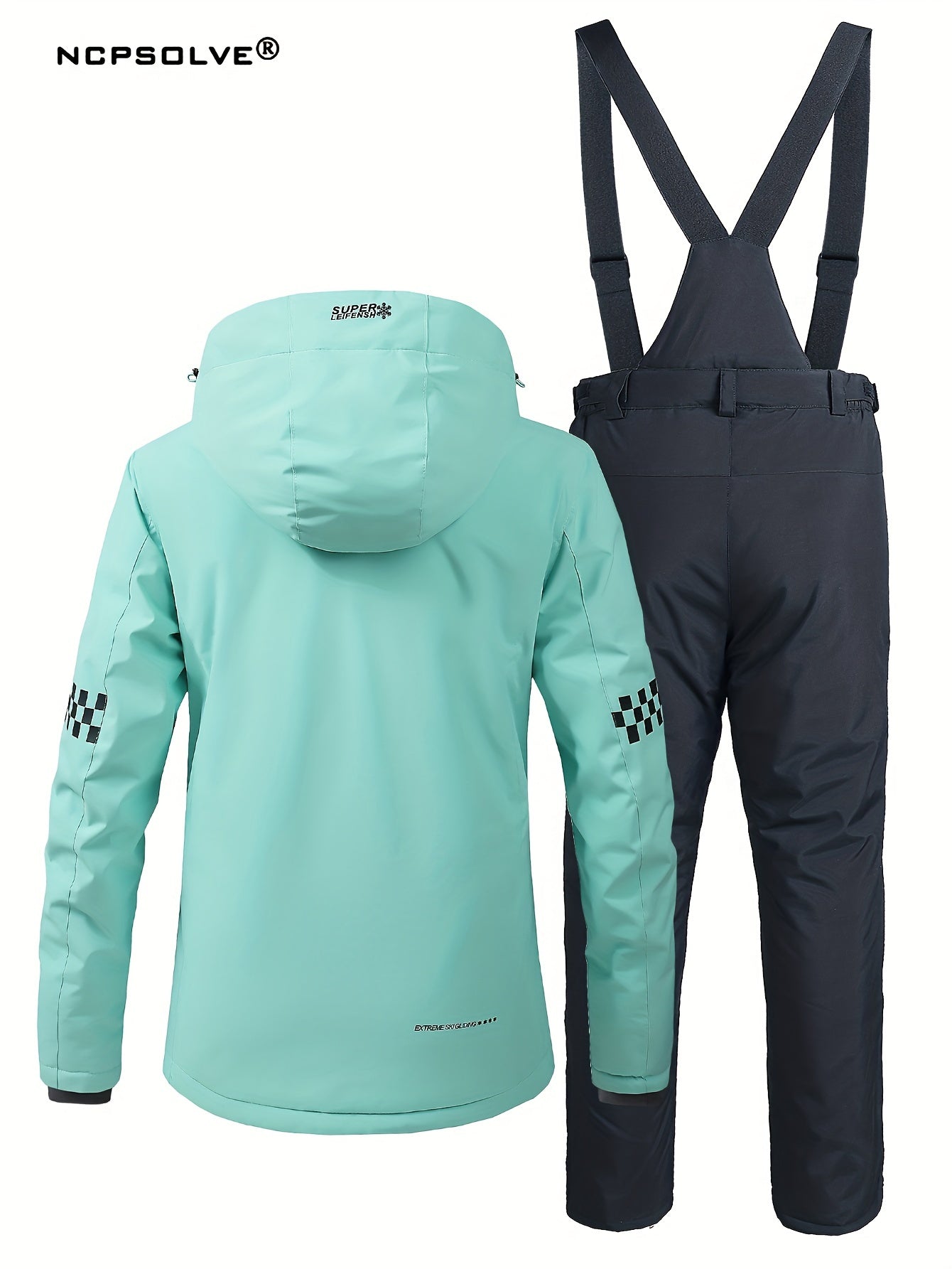 Windproof Checkerboard Ski Set Long Sleeves Jacket & Trouser Suit