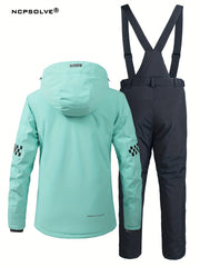 Windproof Checkerboard Ski Set Long Sleeves Jacket & Trouser Suit