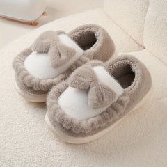 Bowknot Decor Platform Slippers Warm Indoor Shoes