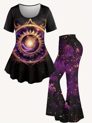 Women's Plus Galaxy Print Peplum Top & Pants Set