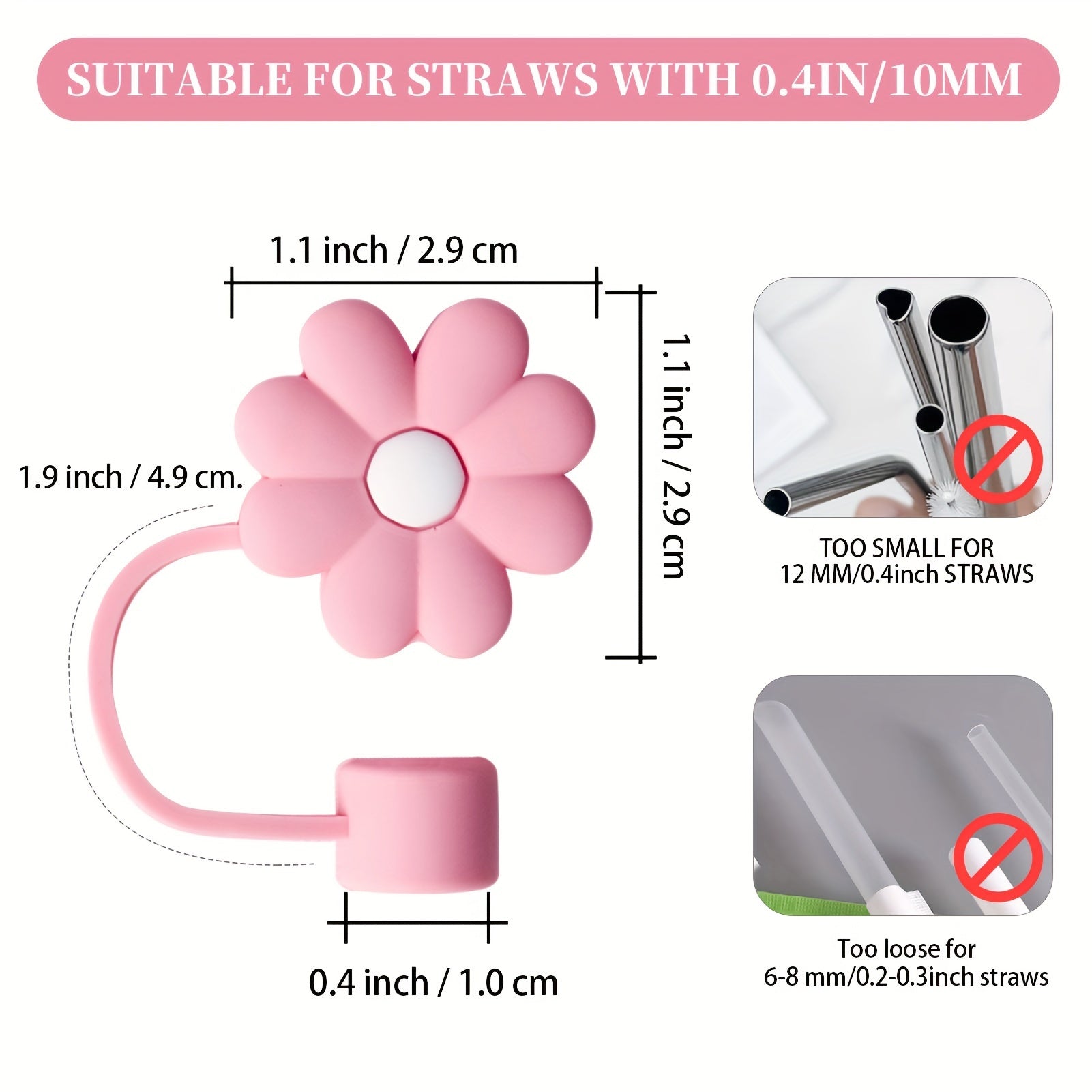 6pcs Flowers Shaped Straw Tip Covers Silicone Soft Straw Plugs For 10mm Straws