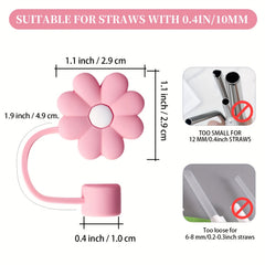 6pcs Flowers Shaped Straw Tip Covers Silicone Soft Straw Plugs For 10mm Straws