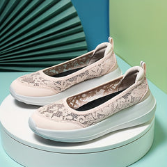 Women's Lace Walking Shoes Slip On Sneakers with Wedge Sole