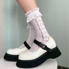 Lace Trim Fishnet BowKnot High Tube Socks