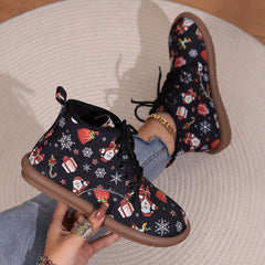 Christmas Lace-up Front Ankle Boots for Women