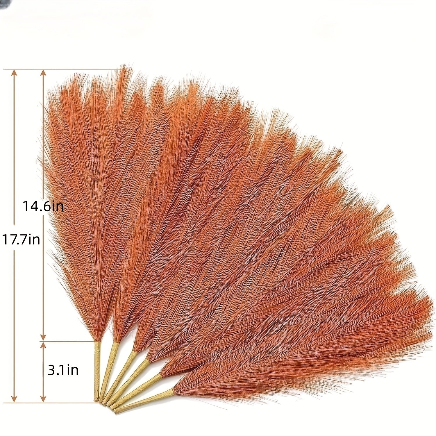 6pcs Orange Pampas Grass Decor Faux Burnt Orange Fall Boho Wedding