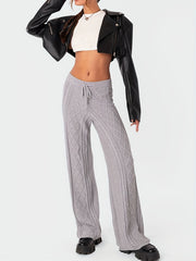 Street Style Sweater Pants Elastic Drawstring High Rise