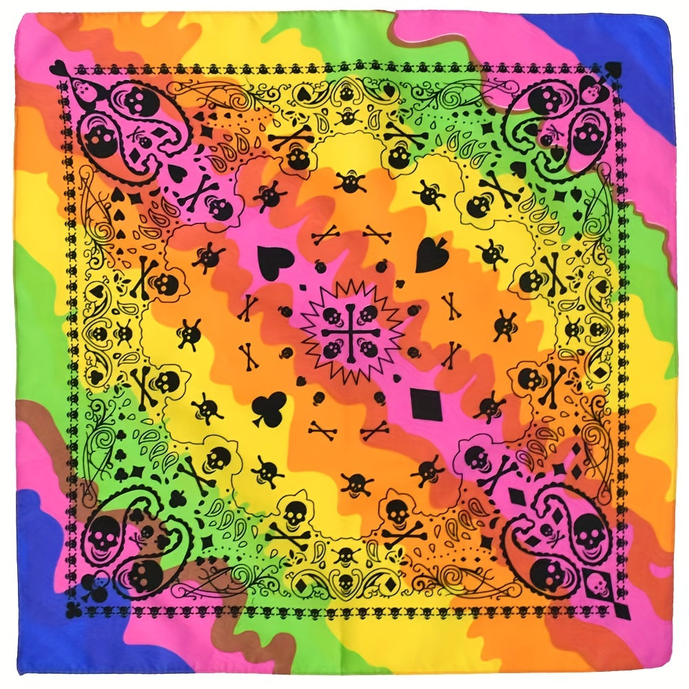 Polyester Skull Print Square Scarf Hip Hop Street Dance Halloween Scarf