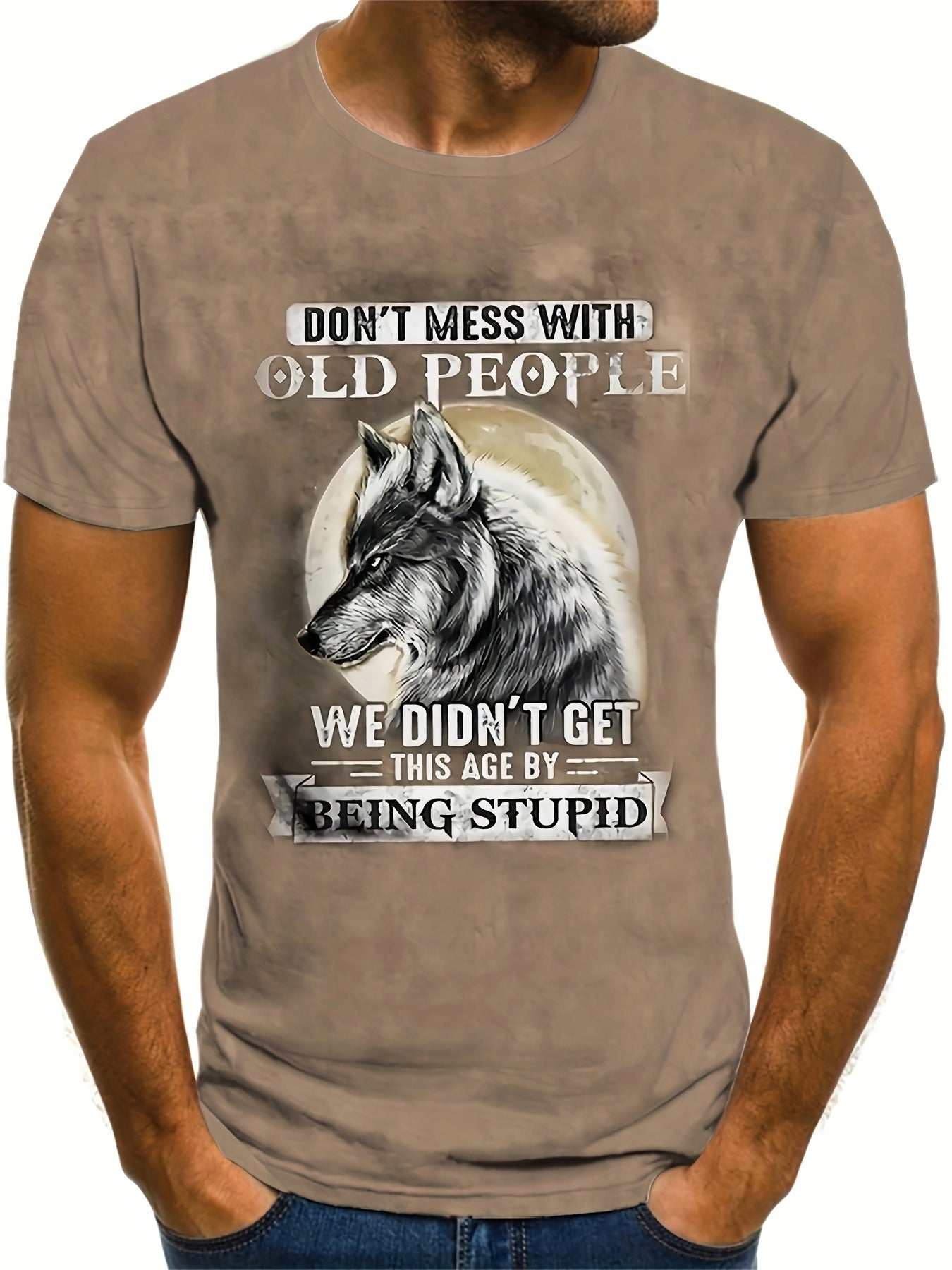Wolf Pattern Print Men's Short Sleeve Comfy T-shirt Graphic Tee