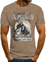 Wolf Pattern Print Men's Short Sleeve Comfy T-shirt Graphic Tee