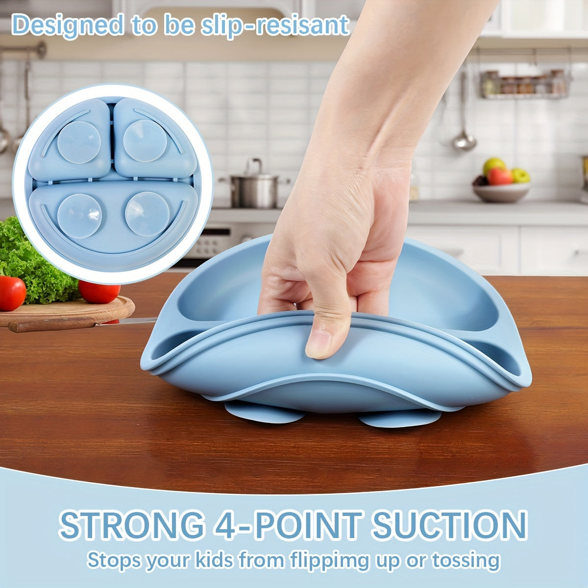 3pcs Silicone Baby Feeding Set Pink Sky Divided Suction Plate Led Weaning Set