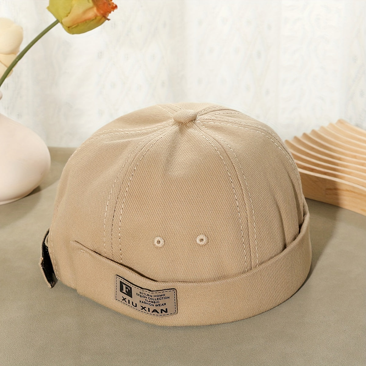 Beige Cotton Sunshade Skullies & Beanies Hat Alphabets Men Women