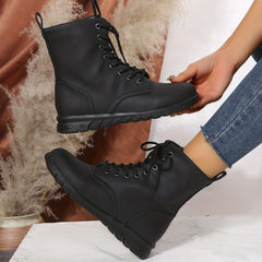 Women's Lace-Up Short Boots Side Zipper Ankle Boot