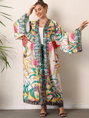 Boho Kimono Women's Plus Tribal Print Long Sleeve