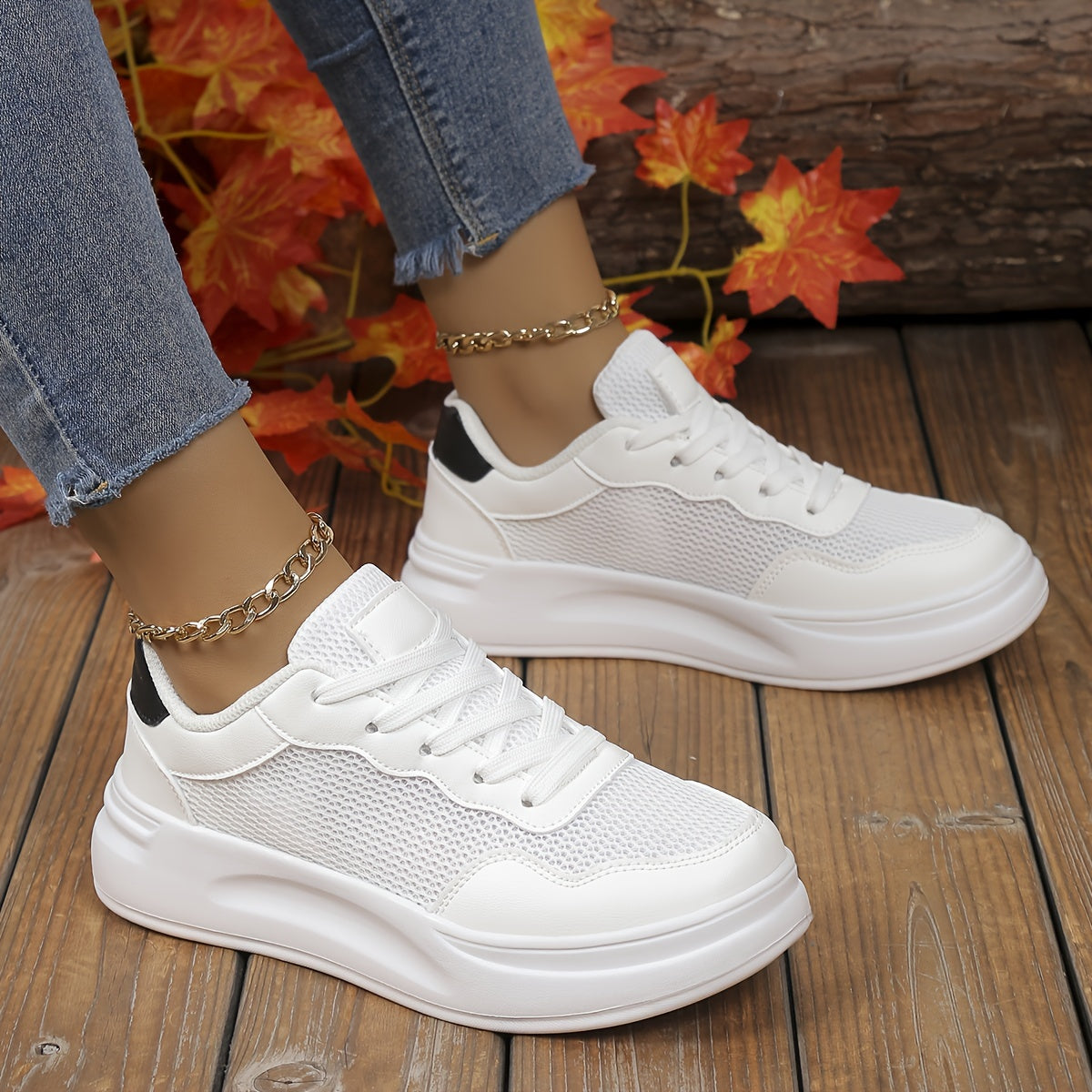 Women's Breathable Lace Up Casual Sneakers Height Increase Low Top Sport Shoes