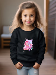 Girls Cartoon Character Print Pullover Sweatshirt for Fall Winter