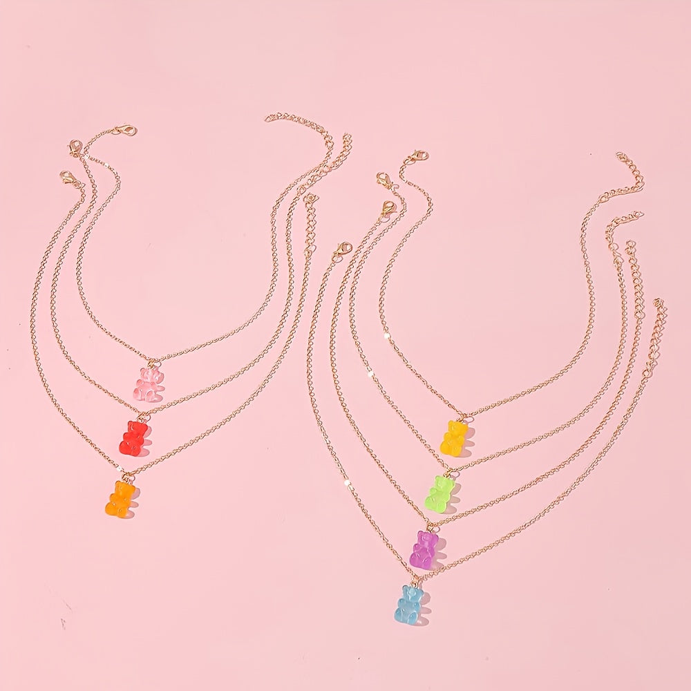 7pcs Cartoon Bear Golden Chain Necklace Jewelry Set
