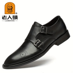 LAORENTOU Men's Double Monk Dress Shoes Pointed Toe Formal Shoes