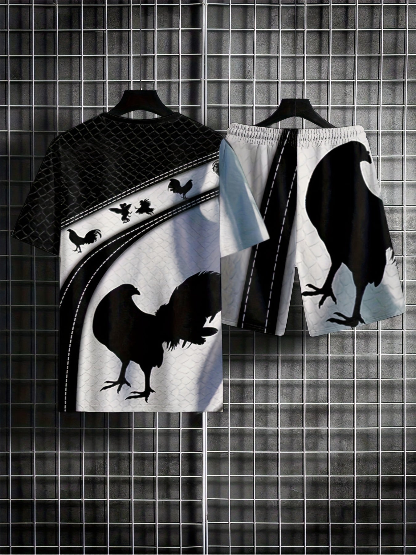 Rooster Pattern Mens 2 Piece Shorts Set Summer Casual Outfit