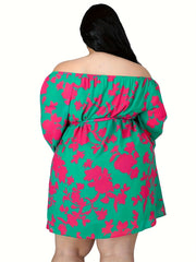 Casual Dress Women's Plus Floral Print Off Shoulder Mini Dress