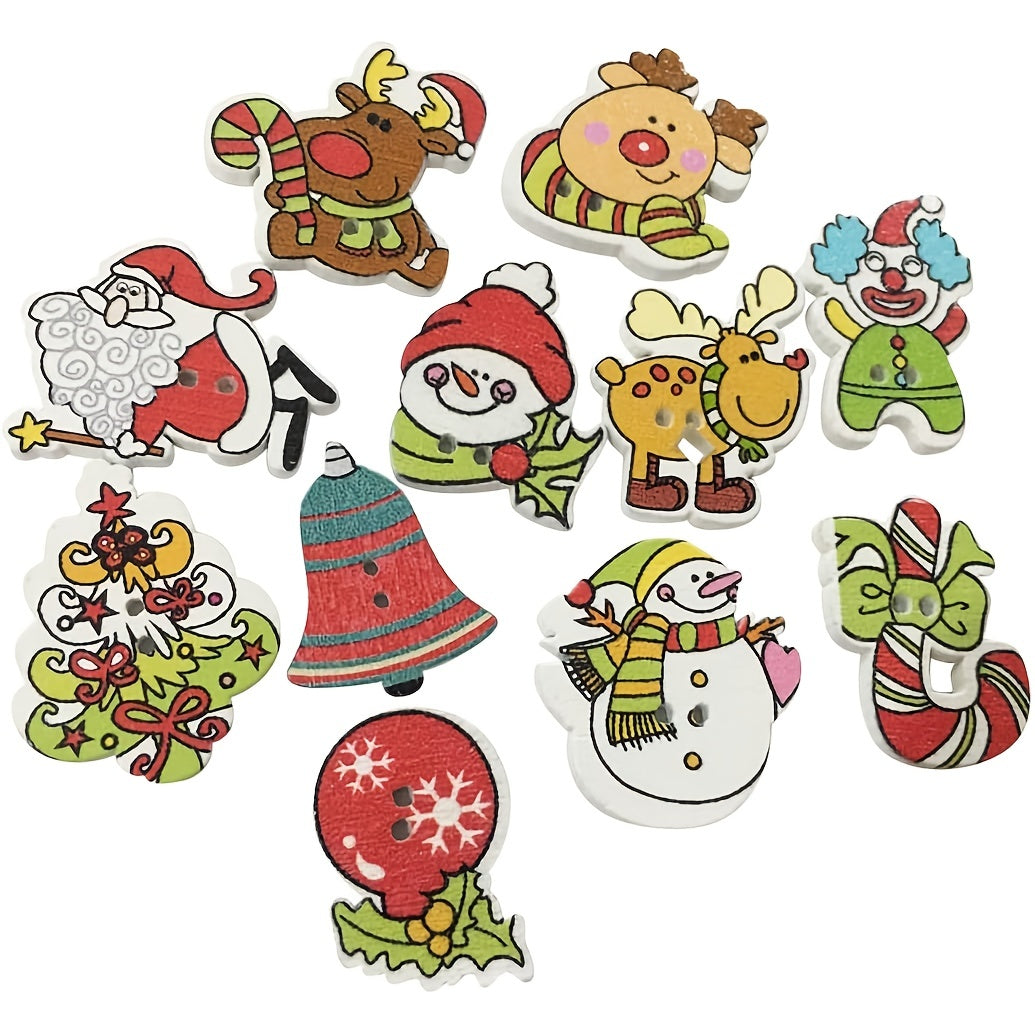 10pcs Santa Wooden Buttons Holiday Scrapbooking DIY Buttons
