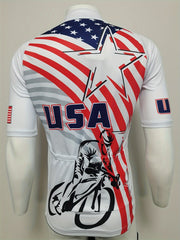 Flag And Biker Pattern Men's Short Sleeve Zip Up Cycling Jersey