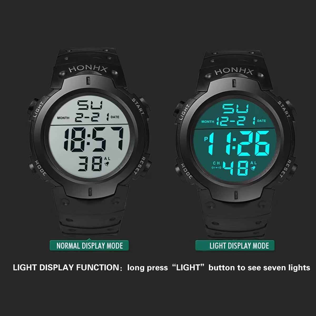 Teen Sports Watch w/Digital Display Alarm Stopwatch Light Mode PVC Band
