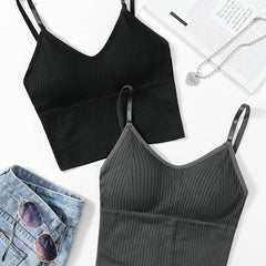 2pcs Solid Ribbed V Neck Cami Tops Sleeveless Lingerie