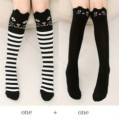 2 Pairs Kids Cat Over The Knee Socks Autumn Winter Girls Cartoon Socks