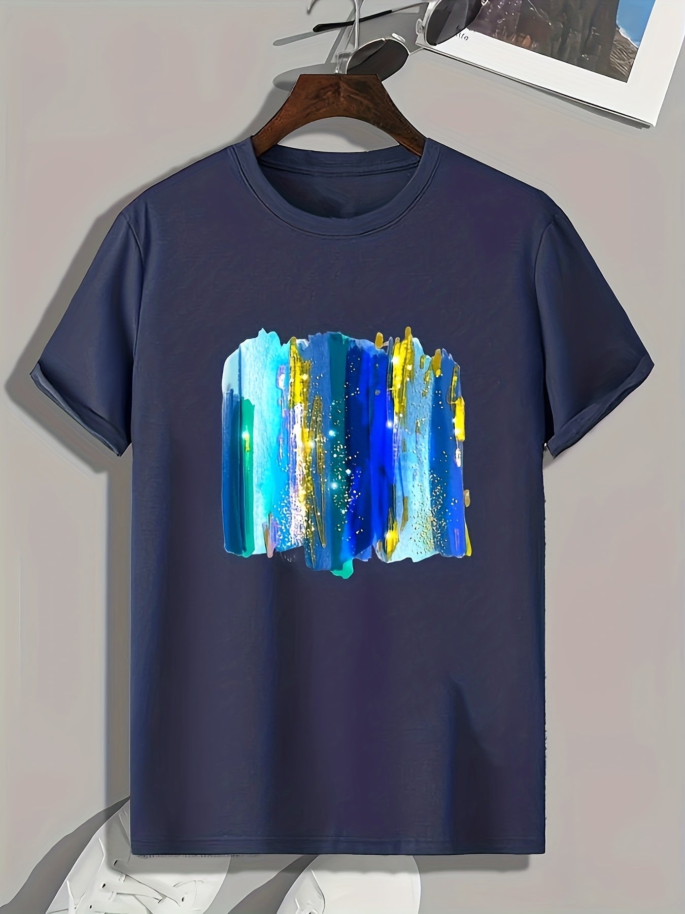 Shining Stripe Print Men's Graphic T-shirt for Summer