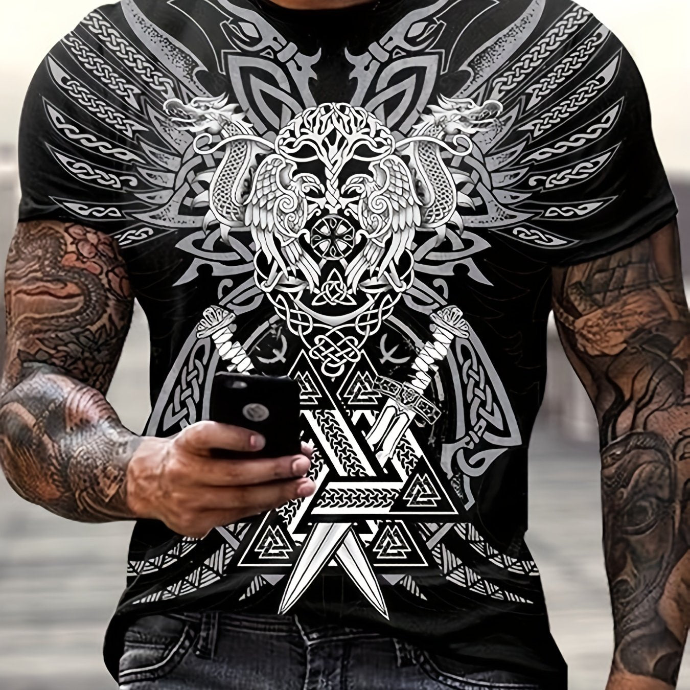Viking Totem Graphic Tee for Men - Active & Stretchy Summer T-Shirt