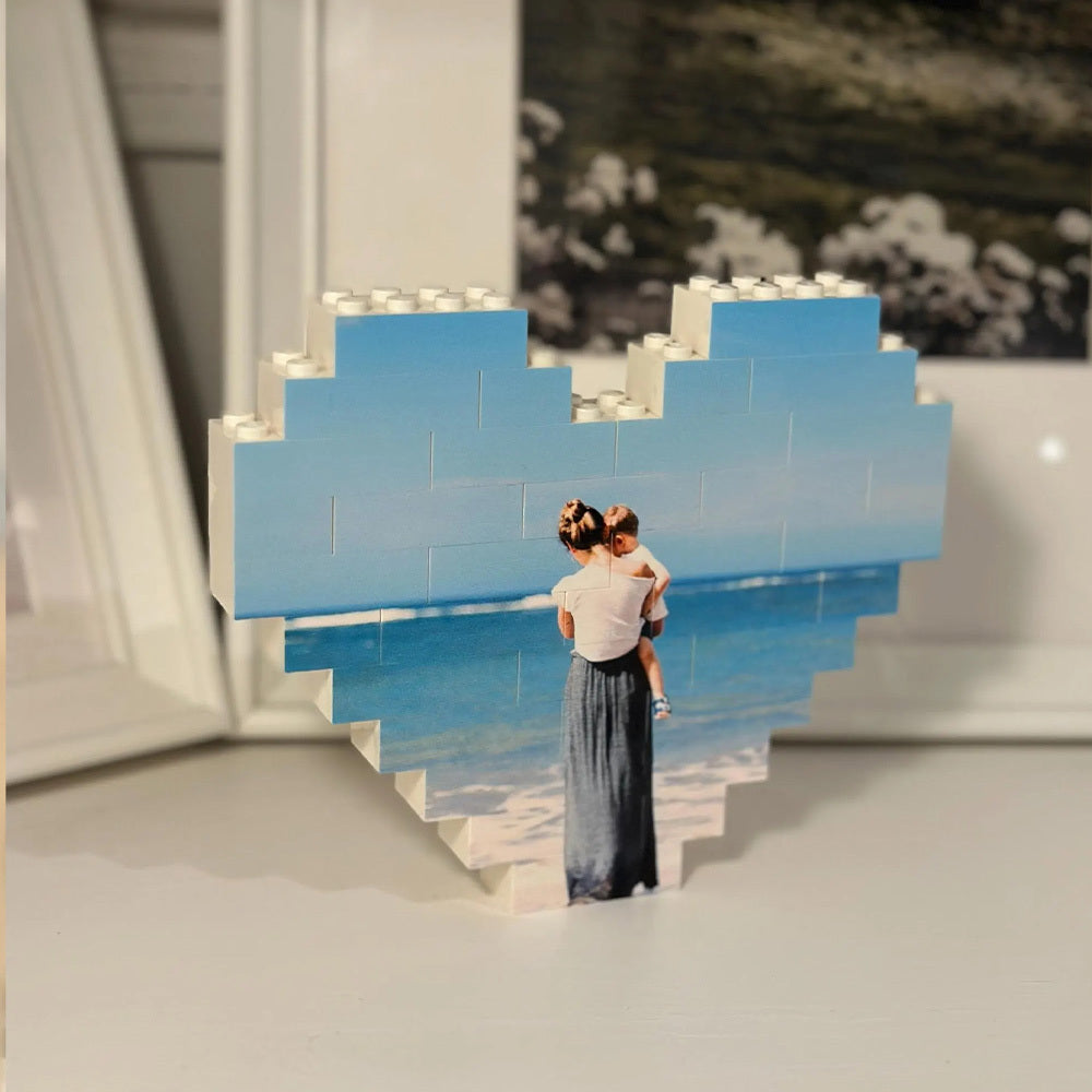 Personalized Heart Shaped Photo Building Blocks Acrylic Puzzle Gift for Dad