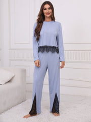 Contrast Lace Lounge Set Top & Pants Women's Loungewear