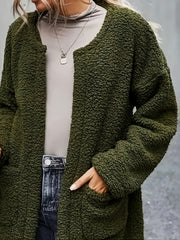 Women's Fluffy Winter Fur Coat with Crew Neck