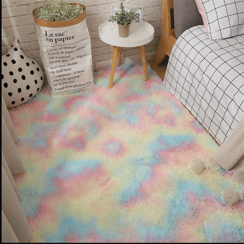 Luxury Plush Soft Area Rug for Bedroom Living Room - Tie Dyed Shag Furry Carpet