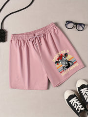 Women's Plus Cow & Slogan Print Sporty Pajama Shorts