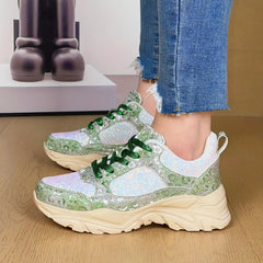 Leopard Print Patchwork Dad Shoes Lace-Up Chunky Sneakers