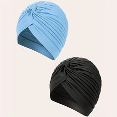 Light Turban Cap BowKnot Pleated Head Wraps Elastic Ramadan Head Scarf