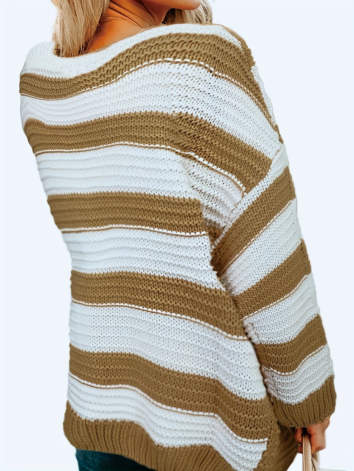 Casual Cardigan Women's Plus Stripe Long Sleeve Open Front Knit