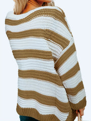 Casual Cardigan Women's Plus Stripe Long Sleeve Open Front Knit