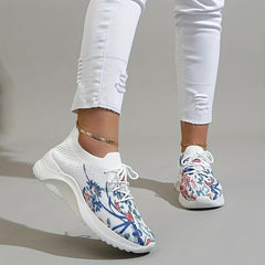 Floral Graphic Knit Sneakers Lace-Up Low Top Lightweight Shoes