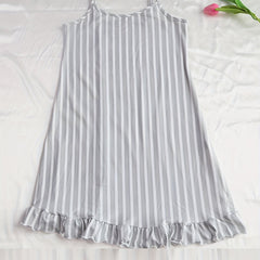 Striped Ruffle Slip Nightdress Crew Neck Spaghetti Strap Sleep Dress