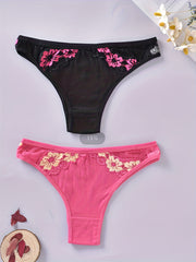 2pcs Lace Thongs Soft & Comfy Stretchy Panties Women's Lingerie