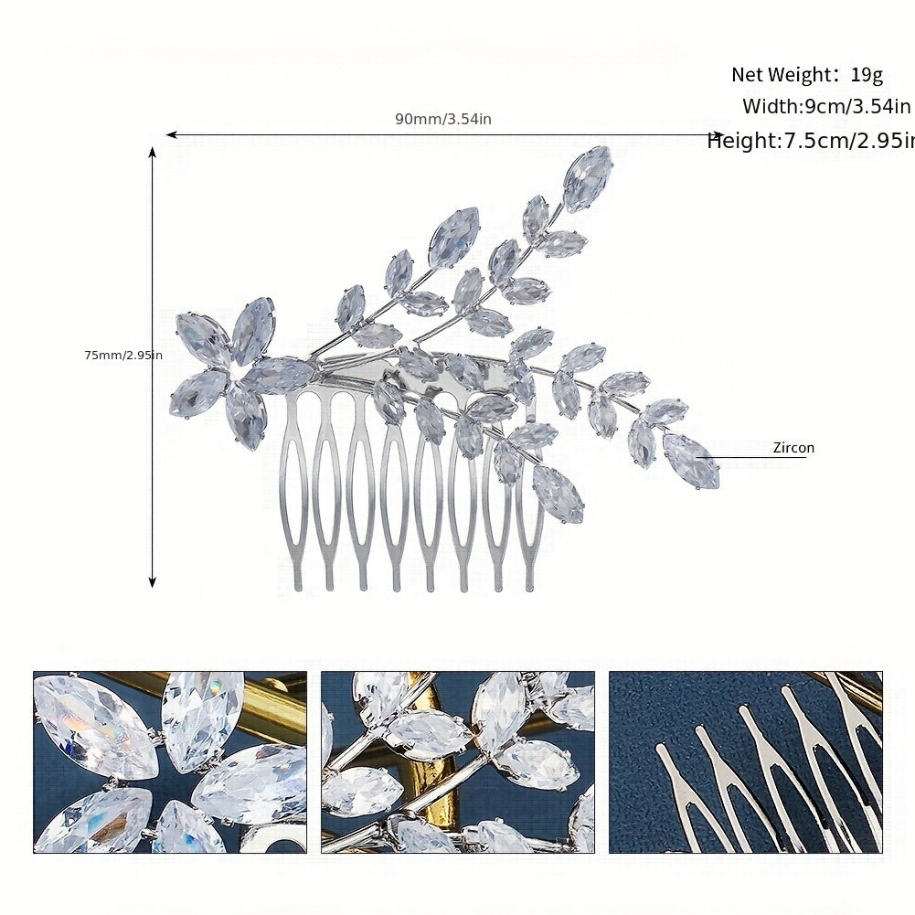 Bridal Crystal Hair Comb Wedding Hair Accessories Alloy Leaf Insert Comb
