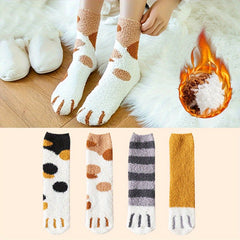 4 Pairs Cat Claw Print Socks Women's Warm & Comfy Stockings
