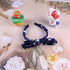 Navy Flower Printed Hair Pin Bow Hair Band Hair Accessories For Girls Women